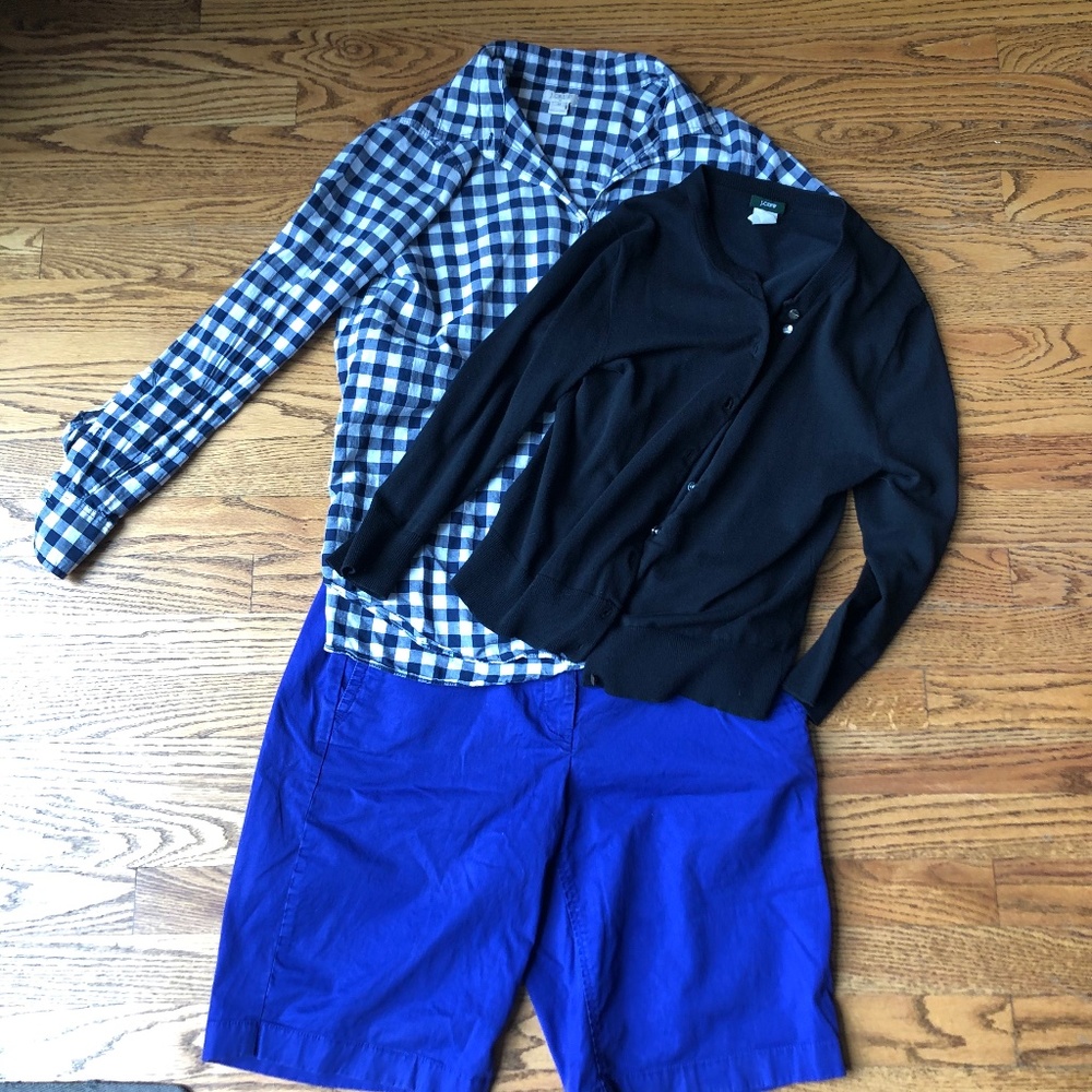 3 J. Crew pieces: TOP. SHORTS. CARDIGAN